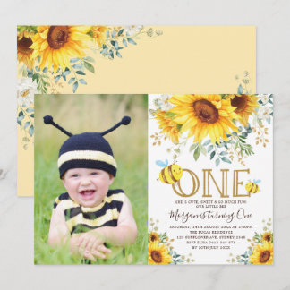 Invitación Abeja girasol verano Amortiguo floral amarillo