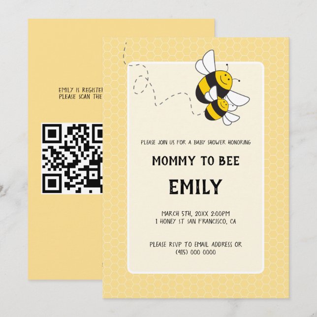 Invitación Abeja Madre a la Fiesta de la Abeja Bebé Invitació (Anverso / Reverso)