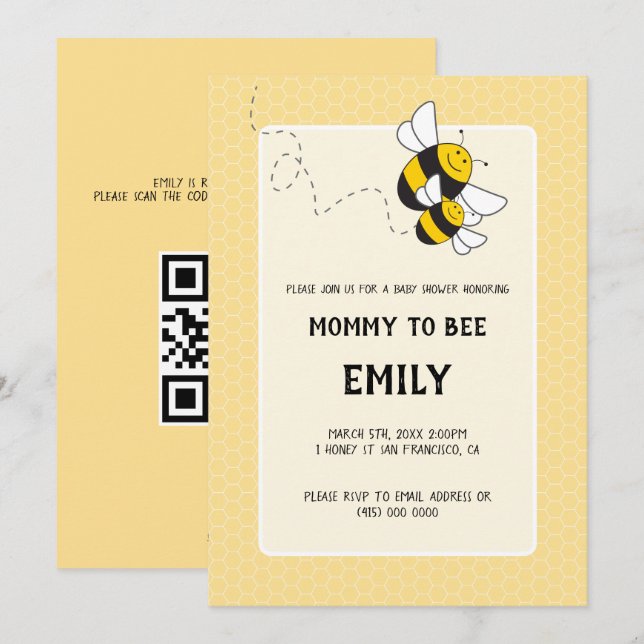 Invitación Abeja Madre a la Fiesta de la Abeja Bebé Invitació (Anverso / Reverso)