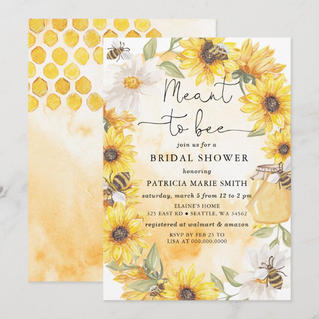 Invitación Abeja Melífera Floral Bridal Shower (Anverso / Reverso)