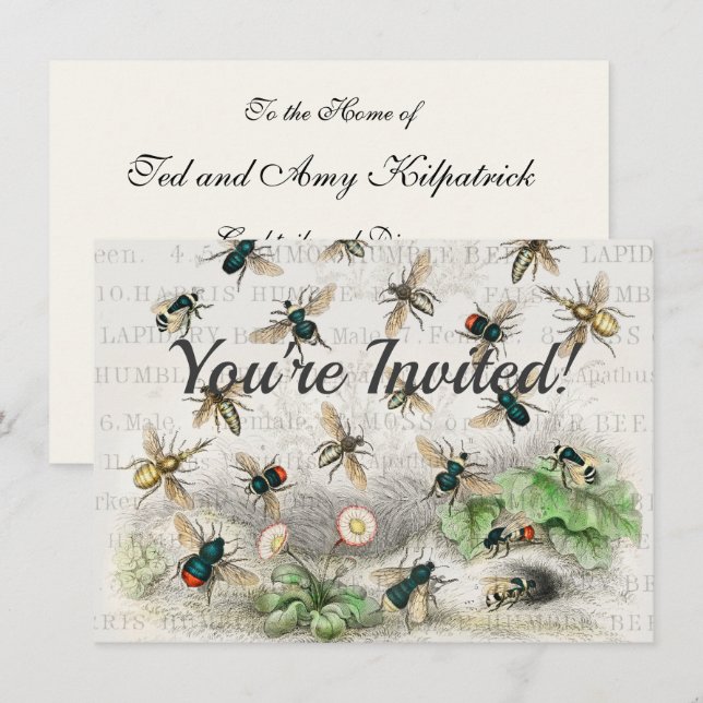 Invitación Abeja Miel Trabajador Reina Abejas Antigüo (Anverso / Reverso)