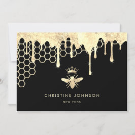 Invitación abeja reina del Relieve metalizado de oro y de hon