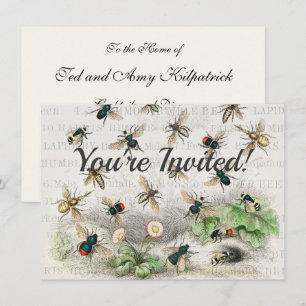Invitación Abeja Reina Entomología Botánica Vintage
