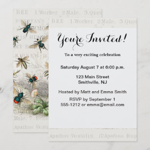 Invitación Abeja Reina Entomología Botánica Vintage