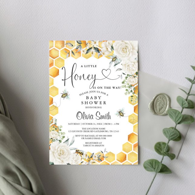 Invitación Abeja Un Pequeño Baby Shower Floral Blanco (Subido por el creador)
