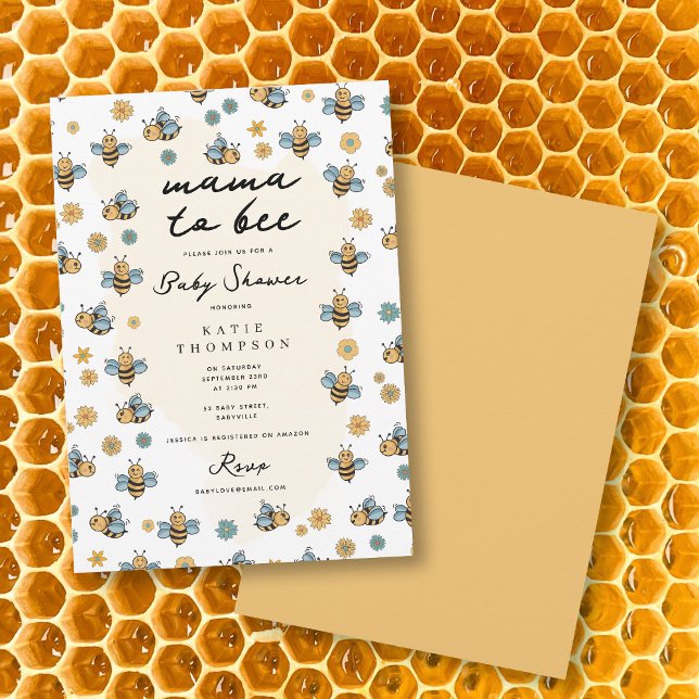 Invitación Abeja y flores silvestres para ser Baby Shower (Cute Bee & Wildflowers Mama To Be Baby Shower Invitation)