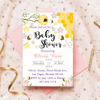 Invitación Abejas Acuarela Floral Flor Silvestre