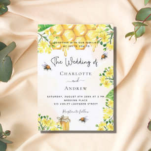 Invitación abejas bodas florales amarillas honeycomb