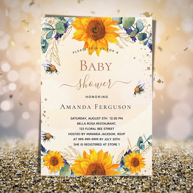 Invitación Abejas de eucalipto de girasol de Baby Shower (Subido por el creador)