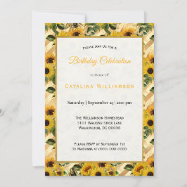 Invitación Abejas de girasol amarillo moderno Stripe Cumpleañ
