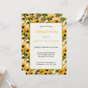 Invitación Abejas de girasol amarillo moderno Stripe Cumpleañ
