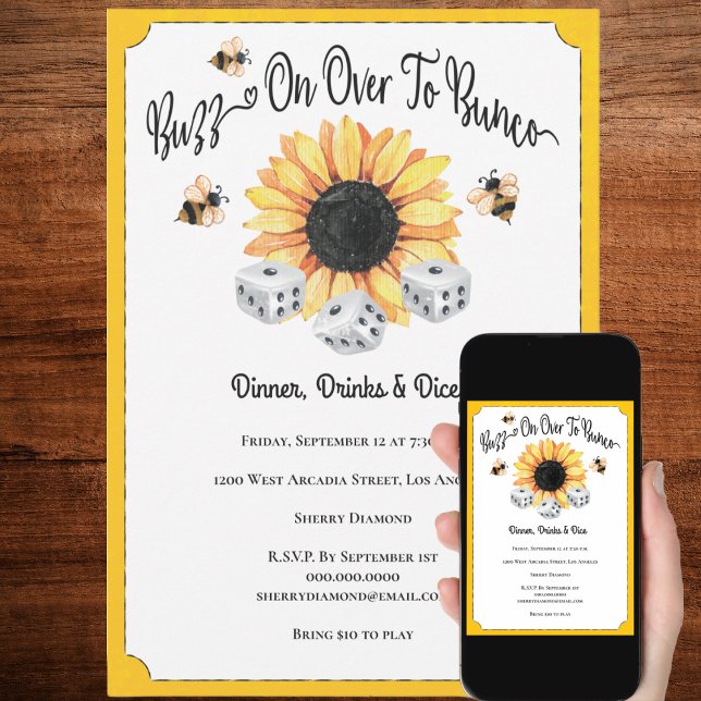 Invitación Abejas de girasol Dados Florales Bunco (Subido por el creador)