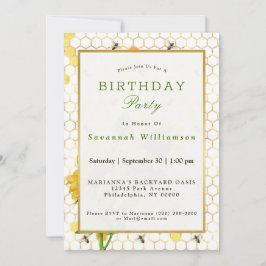 Invitación Abejas de miel amarilla de girasol Cumpleaños dora