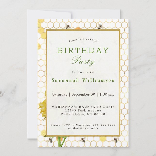 Invitación Abejas de miel amarilla de girasol Cumpleaños dora (Anverso)