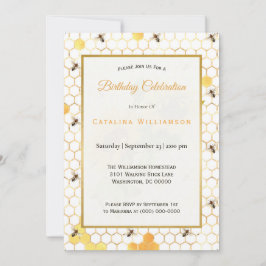 Invitación Abejas de miel de oro de moda Cumpleaños 