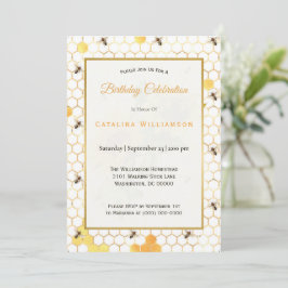 Invitación Abejas de miel de oro de moda Cumpleaños