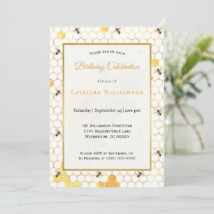 Invitación Abejas de miel de oro de moda Cumpleaños 