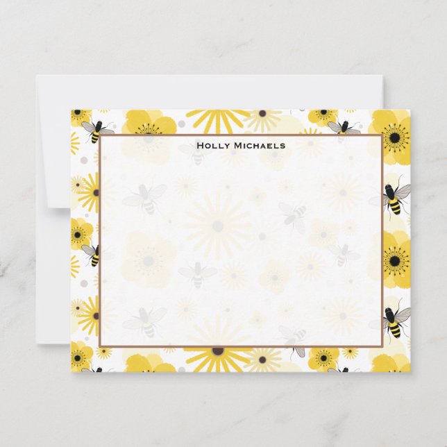Invitación Abejas de miel y flores notecnológicas planas (Anverso)