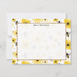 Invitación Abejas de miel y flores notecnológicas planas