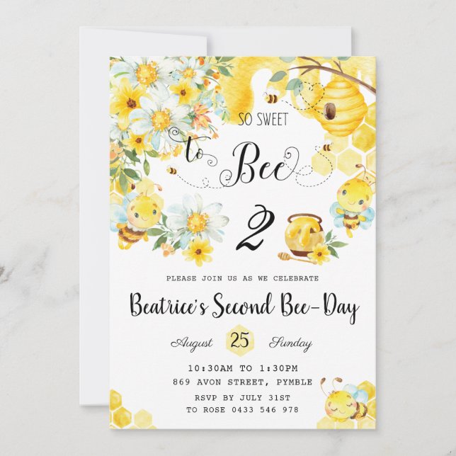 Invitación Abejas tan dulces para ser floral de cumpleaños de (Anverso)