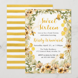 Invitación Abejas y flores de verano en acuarela para Sweet S
