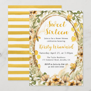 Invitación Abejas y flores de verano en acuarela para Sweet S
