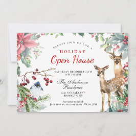 Invitación Abierto de feriado a los navidades Wreath Deer & B