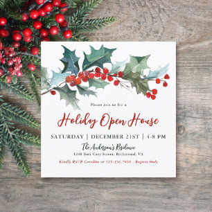 Invitación Abierto de Festividades Holly y Berries