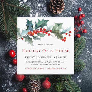 Invitación Abierto de Festividades Holly y Berries
