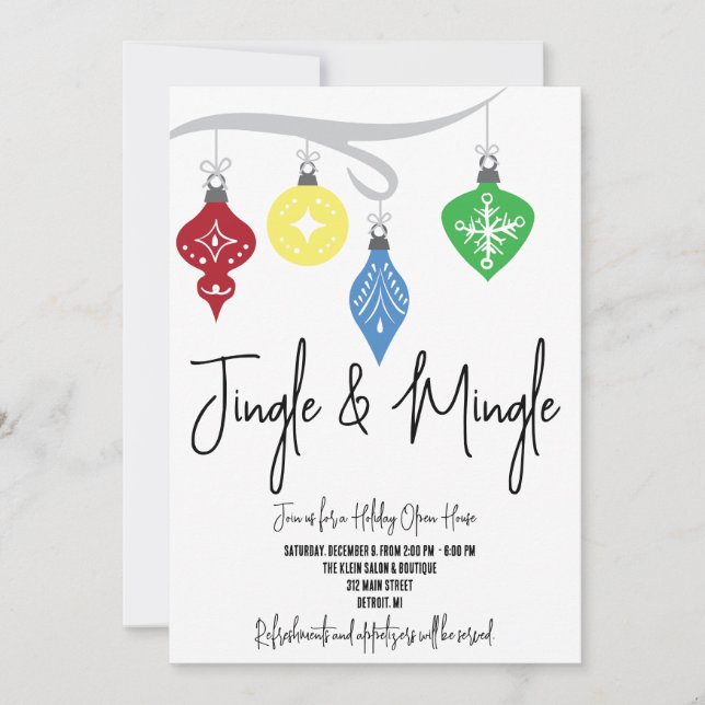 Invitación Abierto de Fiesta Ornamentos Jingle & Mingle (Anverso)