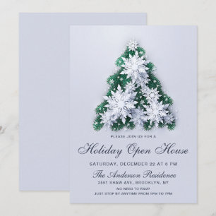 Invitación Abierto de Navidad con copos de nieve