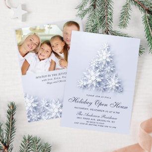 Invitación Abierto de Navidad con copos de nieve