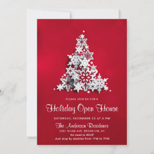 Invitación Abierto de Navidad con copos de nieve