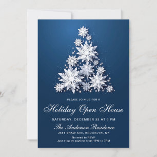 Invitación Abierto de Navidad con copos de nieve