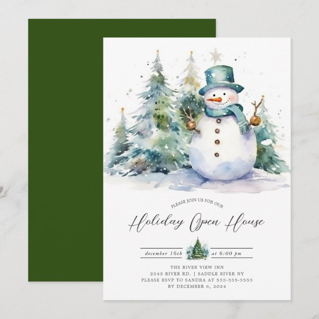 Invitación Abierto de vacaciones de Snowman (Anverso / Reverso)