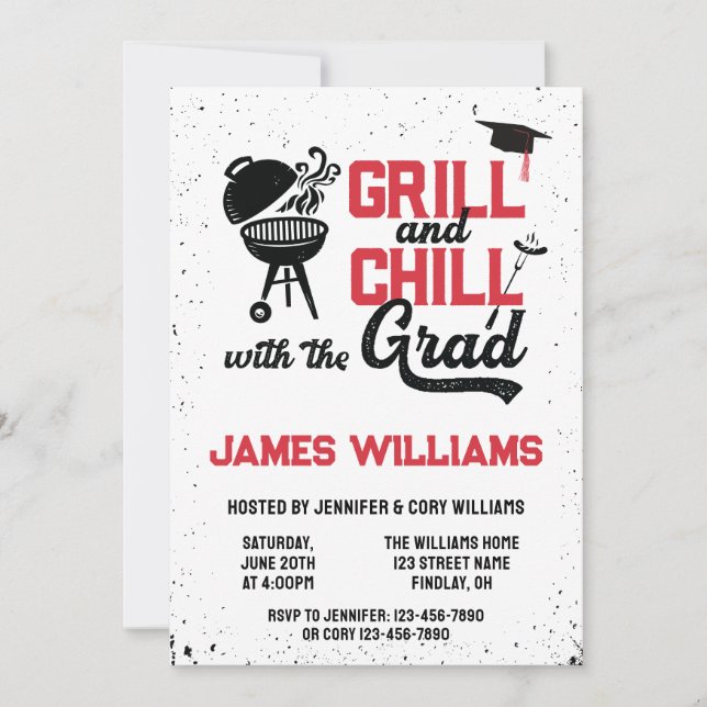 Invitación Abierto el Grill & Chill BBQ Graduation Party (Anverso)
