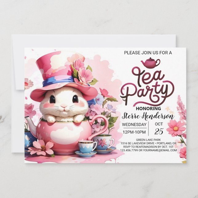 Invitación Abierto House Tea Fiesta Baby Girl Shower (Anverso)