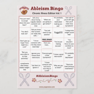 Invitación Ableism Bingo Card Chronic Illness Edition Vol. 1