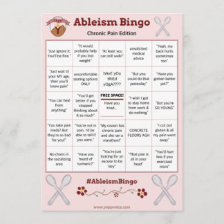 Invitación Ableism Bingo Card Chronic Pain Edition