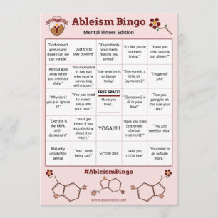Invitación Ableism Bingo Card Mental Illness Edition