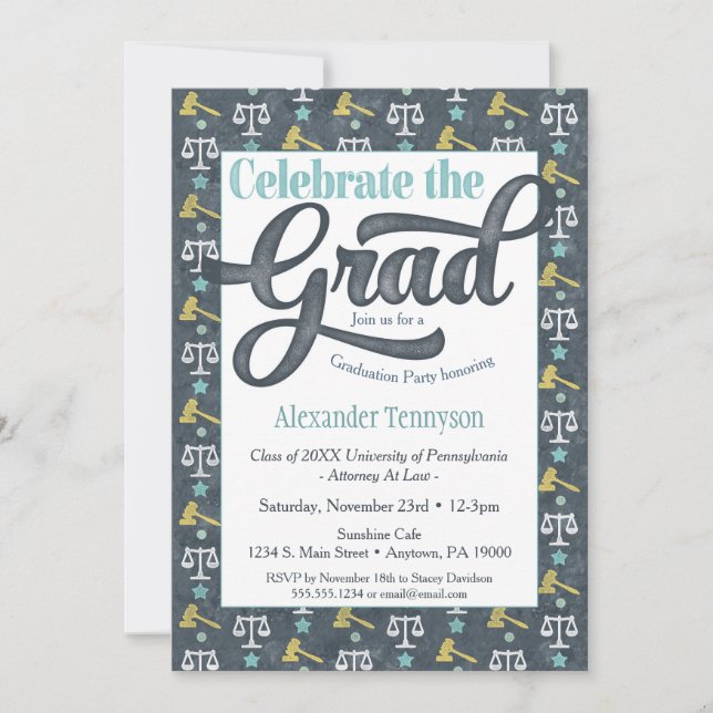 Invitación Abogada Gray Aqua (Anverso)