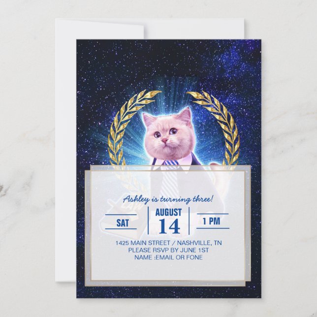Invitación Abogado de un gato en el espacio (Anverso)