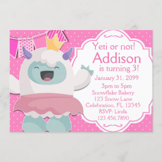 Invitación Abominable Princesa de Nieve Yeti Chicas Cumpleaño