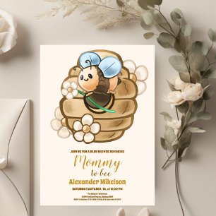 Invitación Aborde de Miel Abeja Amarilla Floral Verde Baby Sh