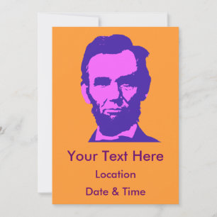 Invitación Abraham Lincoln en el arte pop rosa y morado