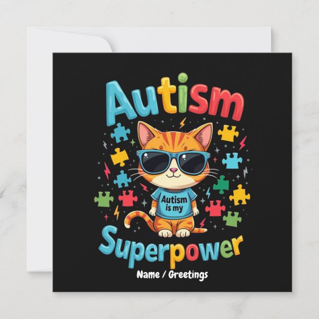 Invitación Abraza a Gato Amante El Autismo Es Mi Superpoder  (Anverso)