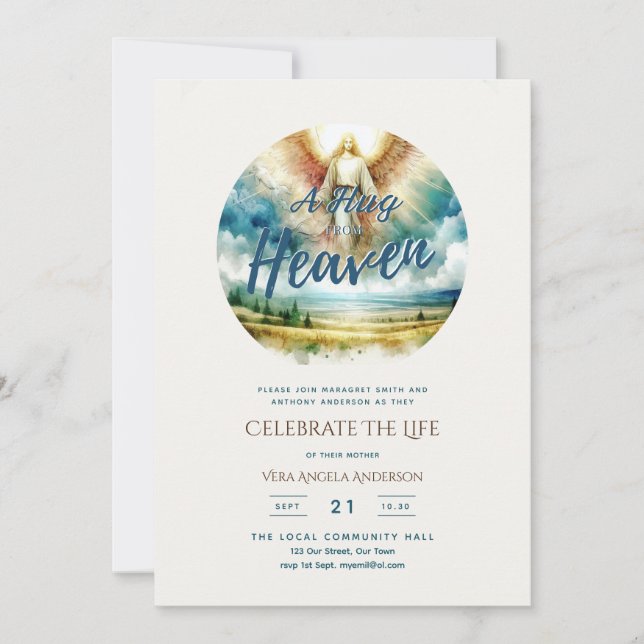 Invitación Abrazo desde el cielo, celebración del memorial de (Anverso)