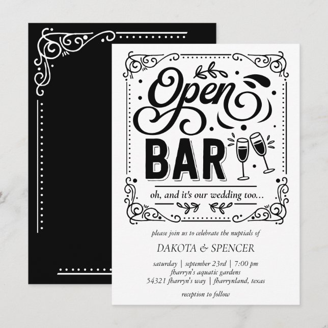 Invitación Abrir barra (y Boda) | MicroBoda Casual (Anverso / Reverso)