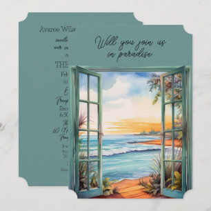 Invitación Abrir ventana de la escena de playa Paraíso tropic