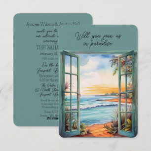 Invitación Abrir ventana de la escena de playa Paraíso tropic